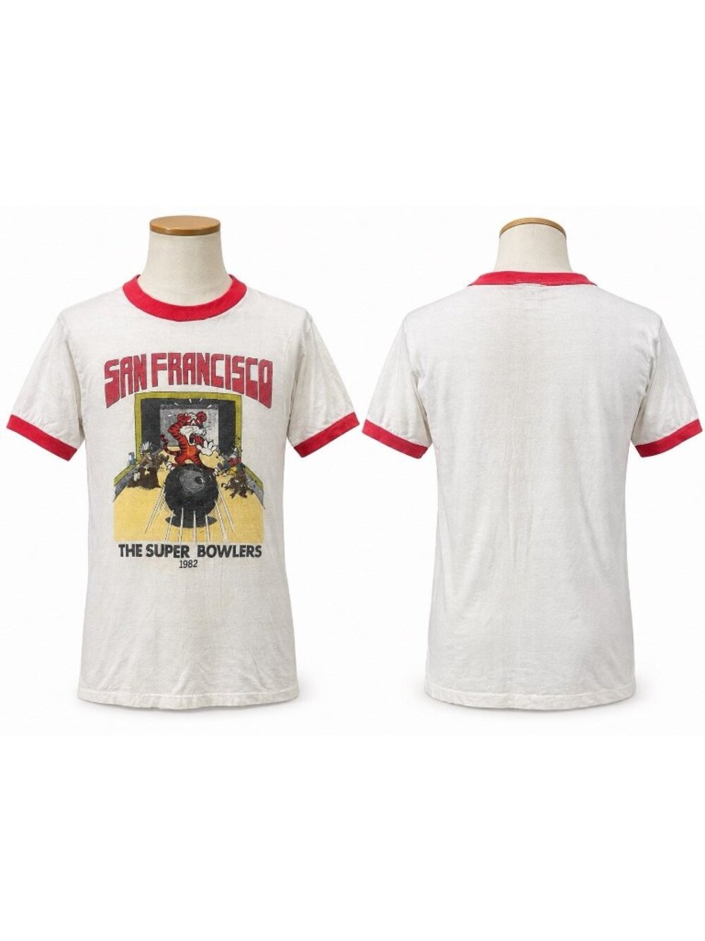 Vintage 1982 San Francisco Super Bowlers Bowling Ringer T-Shirt USA Medium Rare